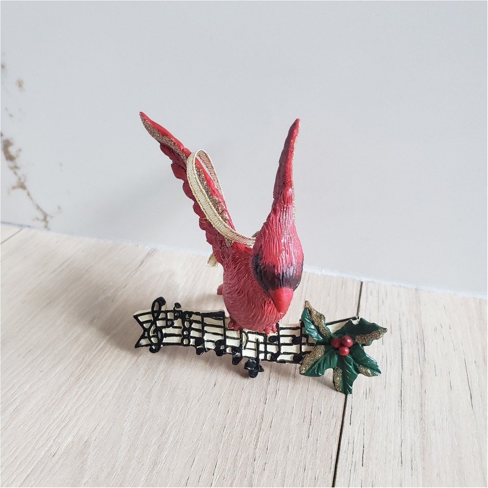 Vintage Kurt Adler Cardinal Ornament Resin Music Christmas Holiday Red Bird